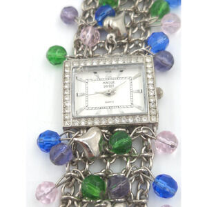 Womens MAGGIE SWEET Bling Beaded Silver Strap Quartz Watch